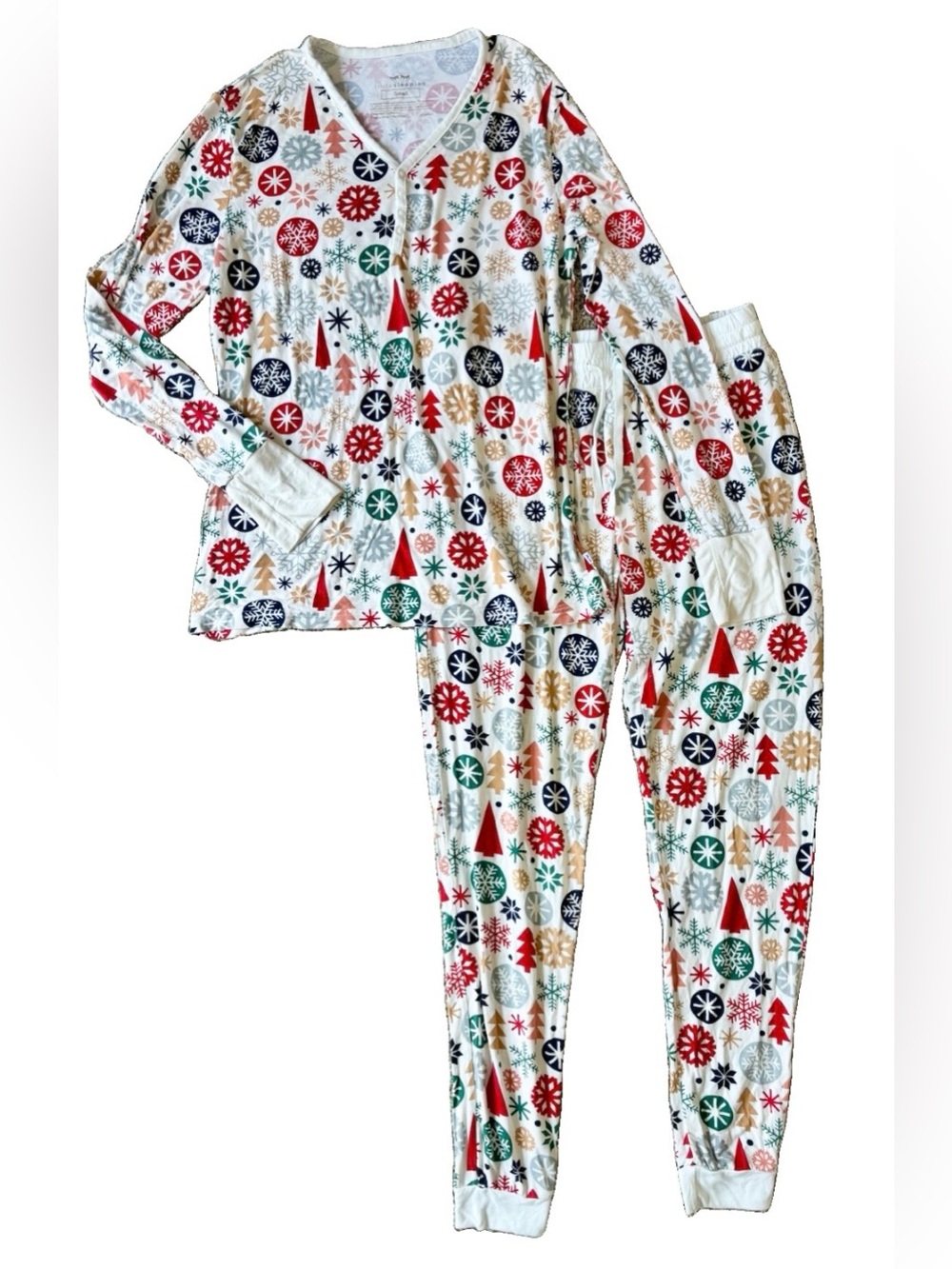 Little Sleepies White Holiday Snowflake & Tree Pajama Set Size S